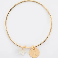 Discount HappyBulle Bracelet personnalisé jonc plaqué or médaille gravée 15 mm et breloque nacre 10 mm Plaqué or 18k