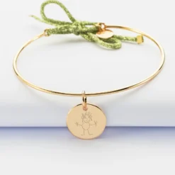 Online HappyBulle Bracelet personnalisé jonc plaqué or et cordon pailleté médaille gravée 15 mm Plaqué or 18k