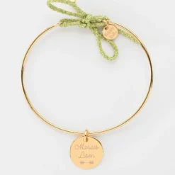Online HappyBulle Bracelet personnalisé jonc plaqué or et cordon pailleté médaille gravée 15 mm Plaqué or 18k