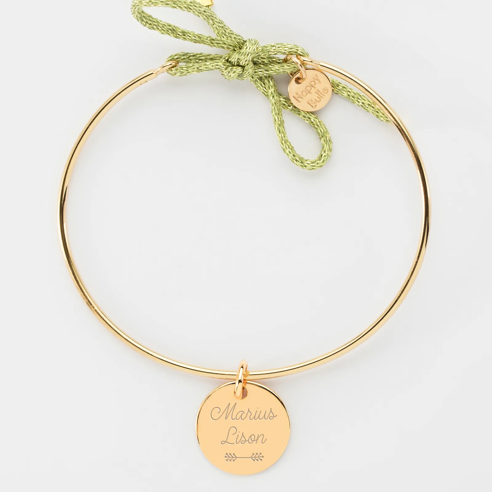 Online HappyBulle Bracelet personnalisé jonc plaqué or et cordon pailleté médaille gravée 15 mm Plaqué or 18k
