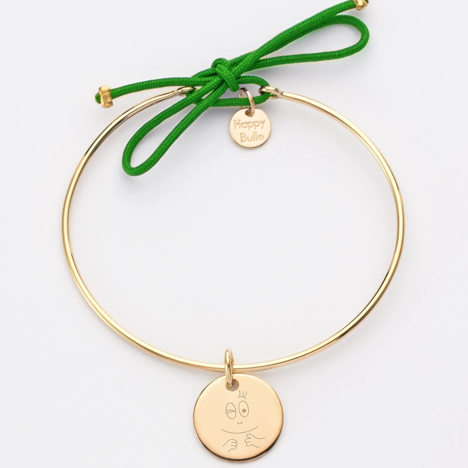 Best HappyBulle Bracelet personnalisé jonc plaqué or et cordon médaille gravée 15 mm - x Barbapapa Plaqué or 18k