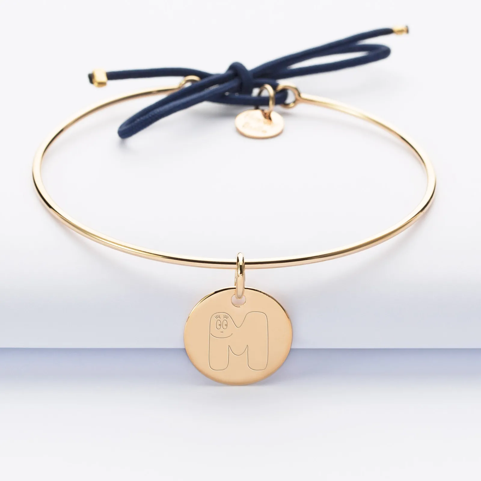 Best HappyBulle Bracelet personnalisé jonc plaqué or et cordon médaille gravée 15 mm - x Barbapapa Plaqué or 18k