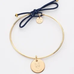 Best HappyBulle Bracelet personnalisé jonc plaqué or et cordon médaille gravée 15 mm - x Barbapapa Plaqué or 18k