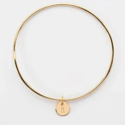Discount HappyBulle Bracelet personnalisé jonc plaqué or médaille gravée initiale 10 mm Plaqué or 18k