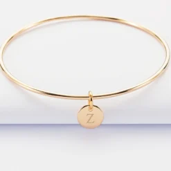 Discount HappyBulle Bracelet personnalisé jonc plaqué or médaille gravée initiale 10 mm Plaqué or 18k