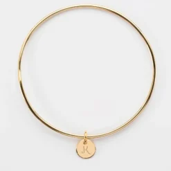 Discount HappyBulle Bracelet personnalisé jonc plaqué or médaille gravée initiale 10 mm Plaqué or 18k