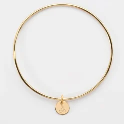 Discount HappyBulle Bracelet personnalisé jonc plaqué or médaille gravée initiale 10 mm Plaqué or 18k
