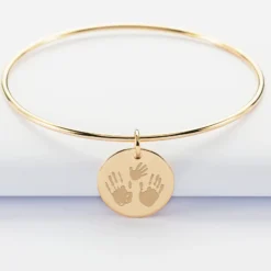 Discount HappyBulle Bracelet personnalisé jonc plaqué or médaille gravée 19 mm Plaqué or 18k