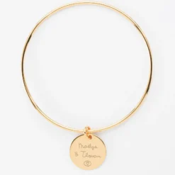 Discount HappyBulle Bracelet personnalisé jonc plaqué or médaille gravée 19 mm Plaqué or 18k