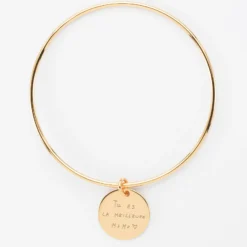 Discount HappyBulle Bracelet personnalisé jonc plaqué or médaille gravée 19 mm Plaqué or 18k