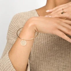 Discount HappyBulle Bracelet personnalisé jonc plaqué or médaille gravée 19 mm Plaqué or 18k
