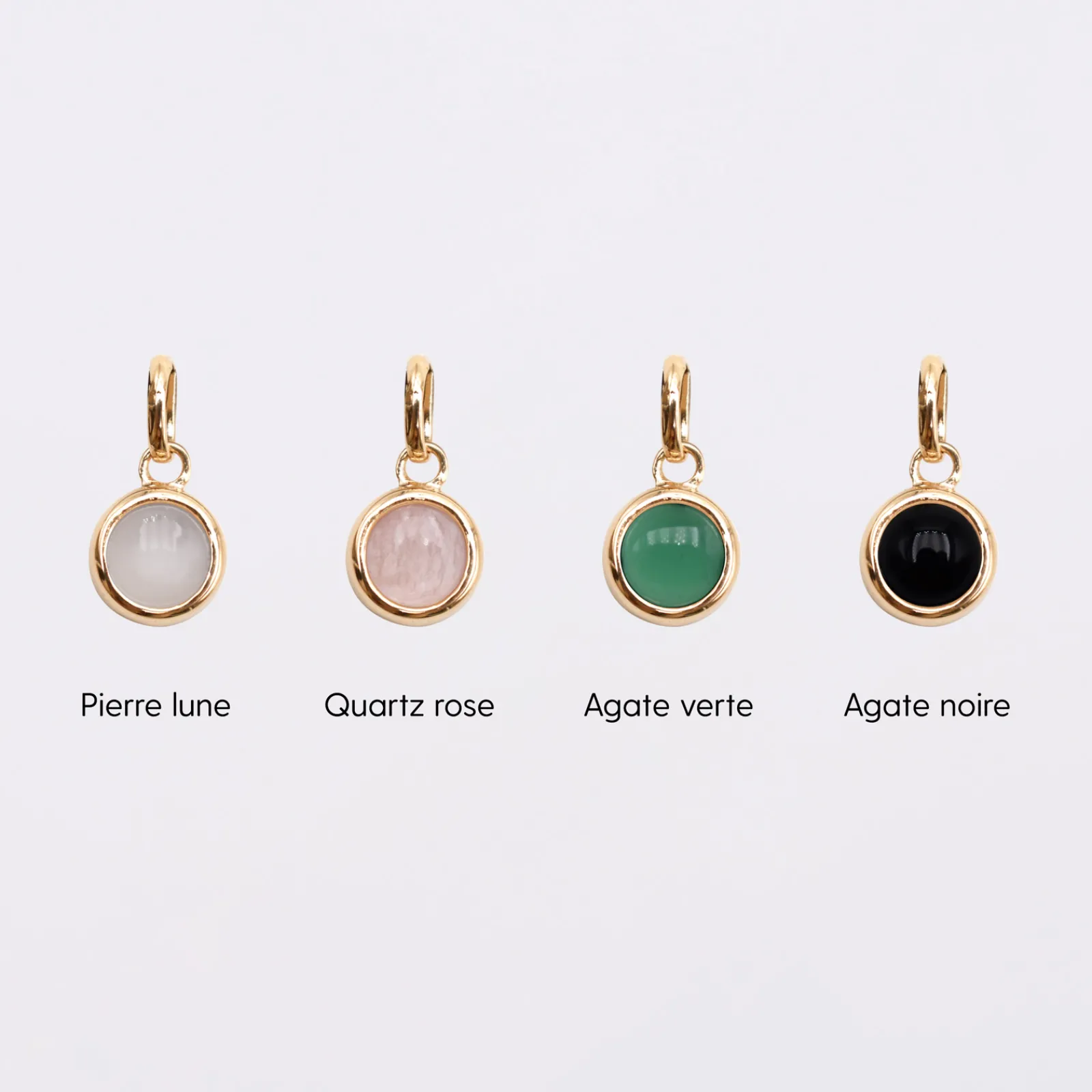 Hot HappyBulle Bracelet personnalisé jonc plaqué or ouvert médaille gravée 15 mm et breloque pierre naturelle 8 mm Plaqué or 18k