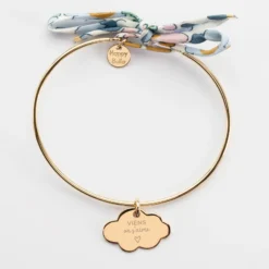 Clearance HappyBulle Bracelet personnalisé jonc plaqué or et cordon Liberty médaille gravée nuage 20x14 mm Plaqué or 18k