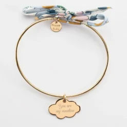 Clearance HappyBulle Bracelet personnalisé jonc plaqué or et cordon Liberty médaille gravée nuage 20x14 mm Plaqué or 18k