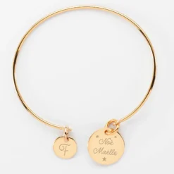 Discount HappyBulle Bracelet personnalisé jonc plaqué or médaille gravée 15 mm et breloque ronde 10 mm Plaqué or 18k