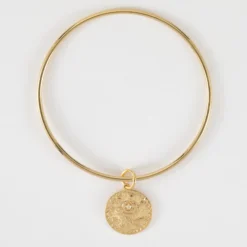 Outlet HappyBulle Bracelet personnalisé jonc plaqué or médaille gravée texturée rose scintillante 19 mm