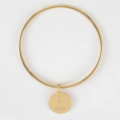 Outlet HappyBulle Bracelet personnalisé jonc plaqué or médaille gravée texturée rose scintillante 19 mm