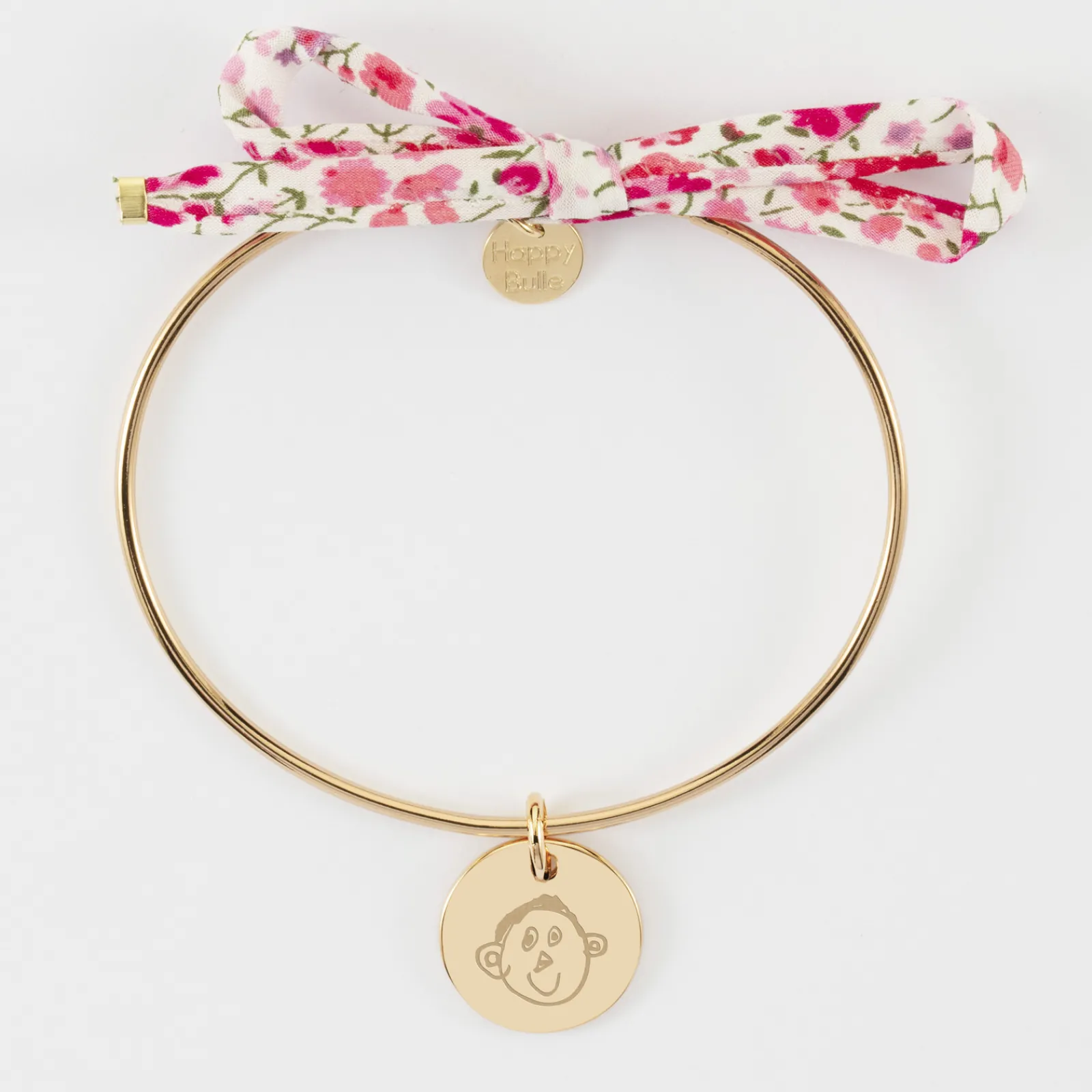 Online HappyBulle Bracelet personnalisé jonc plaqué or et cordon Liberty médaille martelée gravée 15 mm Plaqué or 18k