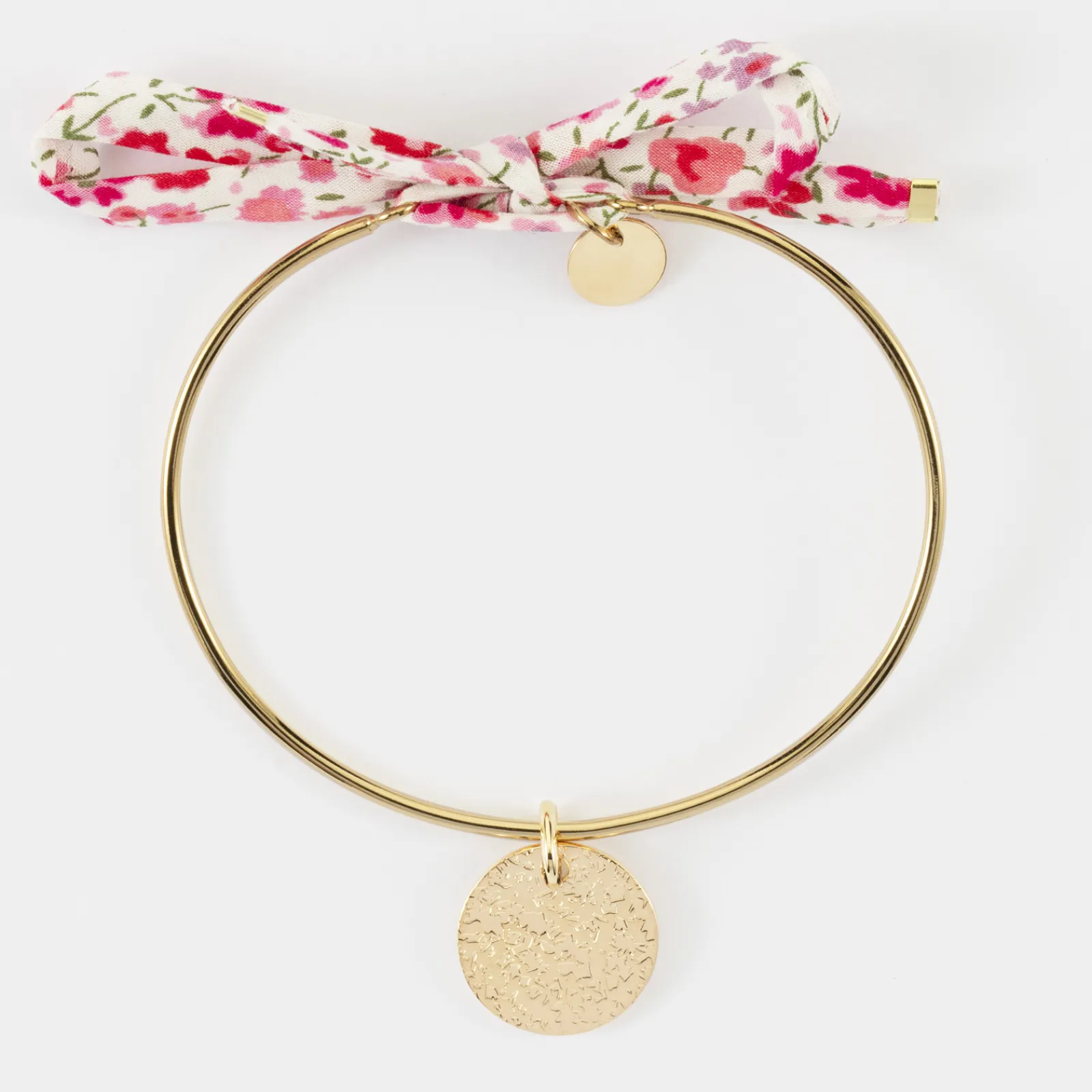 Online HappyBulle Bracelet personnalisé jonc plaqué or et cordon Liberty médaille martelée gravée 15 mm Plaqué or 18k