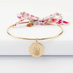 Online HappyBulle Bracelet personnalisé jonc plaqué or et cordon Liberty médaille martelée gravée 15 mm Plaqué or 18k
