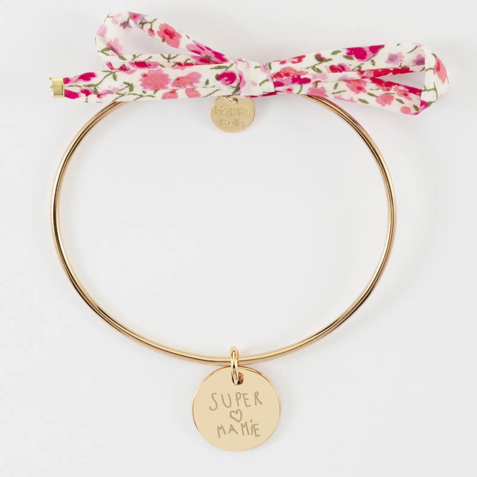 Online HappyBulle Bracelet personnalisé jonc plaqué or et cordon Liberty médaille martelée gravée 15 mm Plaqué or 18k