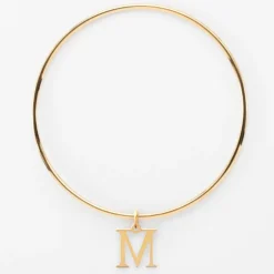 Clearance HappyBulle Bracelet personnalisé jonc plaqué or médaille initiale 14 mm Plaqué or 18k