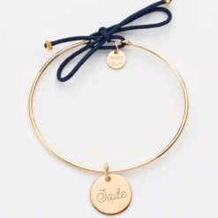 Hot HappyBulle Bracelet personnalisé jonc plaqué or et cordon médaille gravée 15 mm Plaqué or 18k