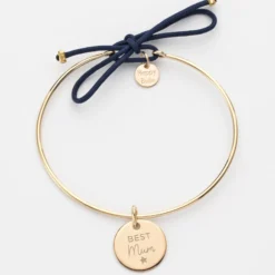Hot HappyBulle Bracelet personnalisé jonc plaqué or et cordon médaille gravée 15 mm Plaqué or 18k
