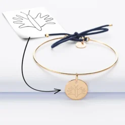 Hot HappyBulle Bracelet personnalisé jonc plaqué or et cordon médaille gravée 15 mm Plaqué or 18k