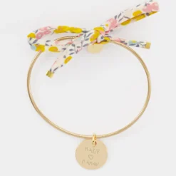 Clearance HappyBulle Bracelet personnalisé jonc plaqué or et cordon Liberty médaille gravée 15 mm Plaqué or 18k