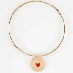HappyBulle Bracelet personnalisé jonc plaqué or médaille gravée coeur émail rouge 19 mm - x Atelier Wagram