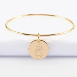 HappyBulle Bracelet personnalisé jonc plaqué or médaille gravée coeur émail rouge 19 mm - x Atelier Wagram