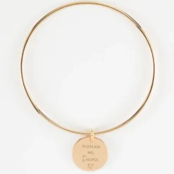 HappyBulle Bracelet personnalisé jonc plaqué or médaille gravée coeur émail rouge 19 mm - x Atelier Wagram