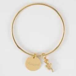 New HappyBulle Bracelet personnalisé jonc plaqué or médaille gravée 19 mm et breloque rose 19 mm