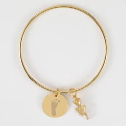 New HappyBulle Bracelet personnalisé jonc plaqué or médaille gravée 19 mm et breloque rose 19 mm