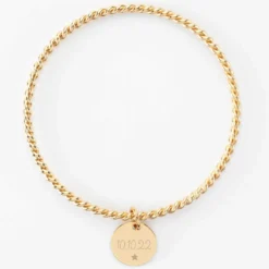 New HappyBulle Bracelet personnalisé jonc torsadé plaqué or médaille gravée 15 mm