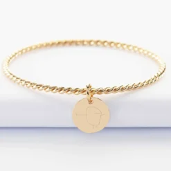 New HappyBulle Bracelet personnalisé jonc torsadé plaqué or médaille gravée 15 mm