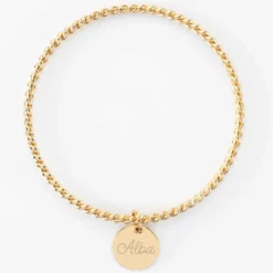 New HappyBulle Bracelet personnalisé jonc torsadé plaqué or médaille gravée 15 mm