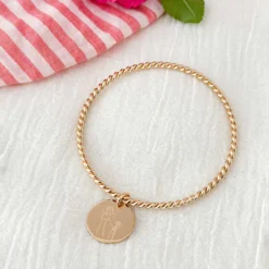 Online HappyBulle Bracelet personnalisé jonc torsadé plaqué or médaille gravée 19 mm