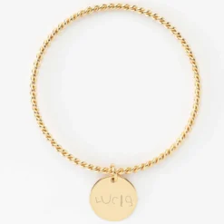 Online HappyBulle Bracelet personnalisé jonc torsadé plaqué or médaille gravée 19 mm