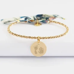 Outlet HappyBulle Bracelet personnalisé jonc tressé plaqué or et cordon Liberty médaille gravée 15 mm