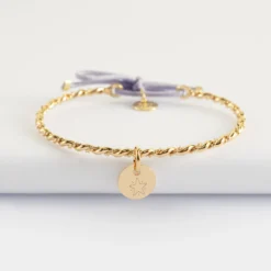 Discount HappyBulle Bracelet personnalisé jonc tressé plaqué or et cordon médaille gravée 10 mm
