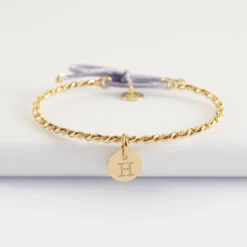 Discount HappyBulle Bracelet personnalisé jonc tressé plaqué or et cordon médaille gravée 10 mm