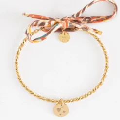 Discount HappyBulle Bracelet personnalisé jonc tressé plaqué or et cordon Liberty médaille gravée 10 mm