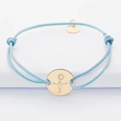 HappyBulle Bracelet personnalisé médaille gravée plaqué or 2 trous 15mm Plaqué or 18k