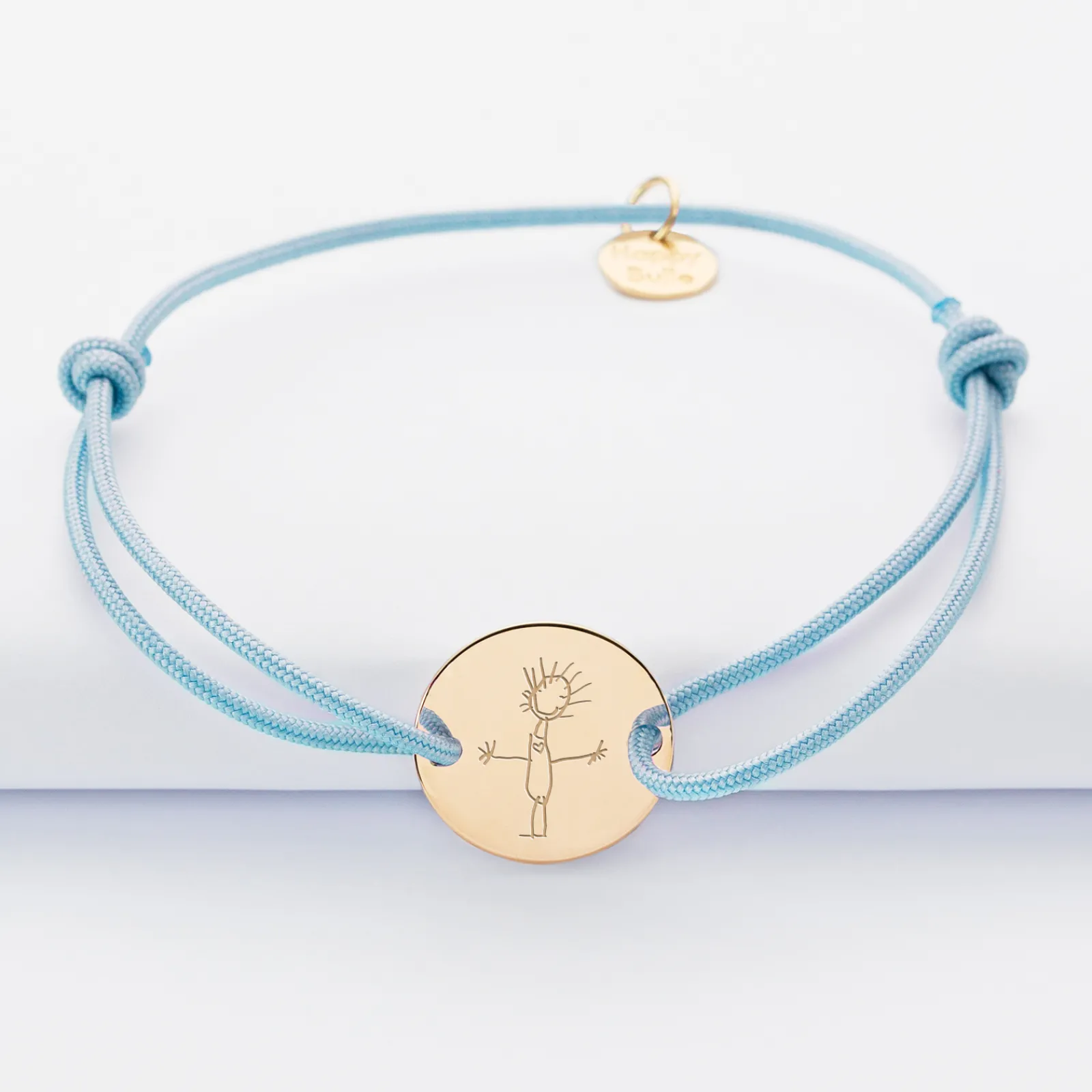 HappyBulle Bracelet personnalisé médaille gravée plaqué or 2 trous 15mm Plaqué or 18k