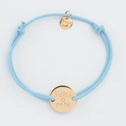 HappyBulle Bracelet personnalisé médaille gravée plaqué or 2 trous 15mm Plaqué or 18k
