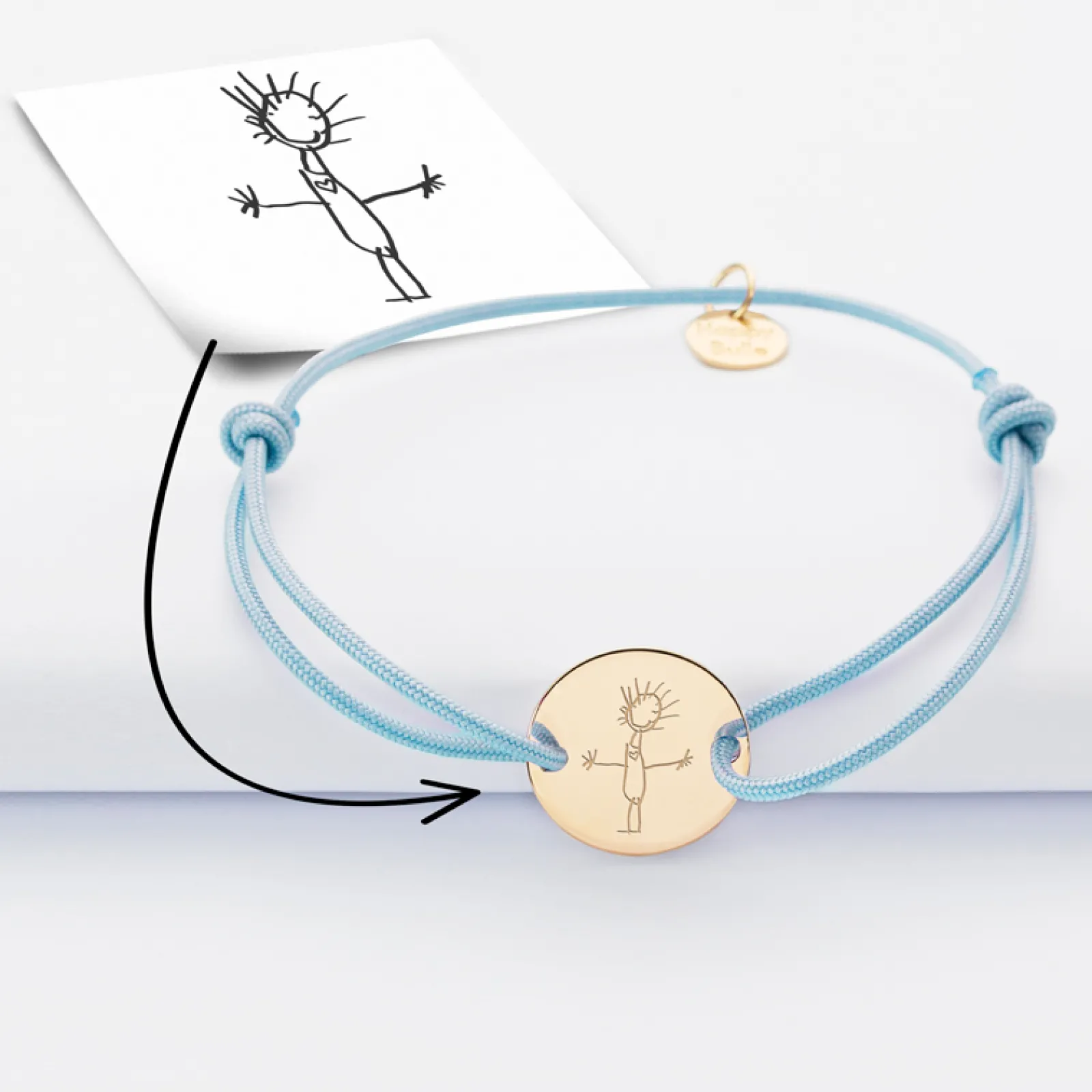 HappyBulle Bracelet personnalisé médaille gravée plaqué or 2 trous 15mm Plaqué or 18k