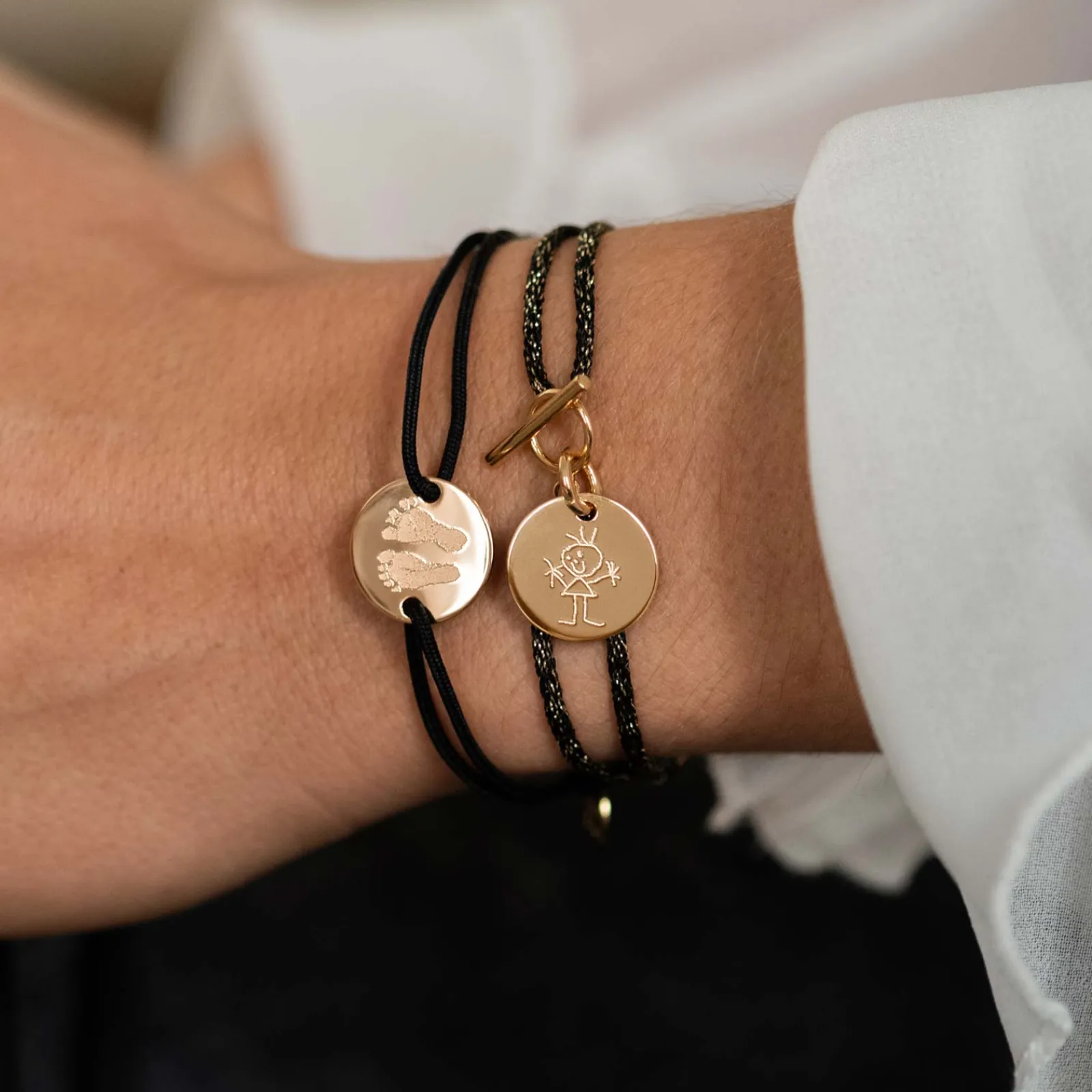 HappyBulle Bracelet personnalisé médaille gravée plaqué or 2 trous 15mm Plaqué or 18k