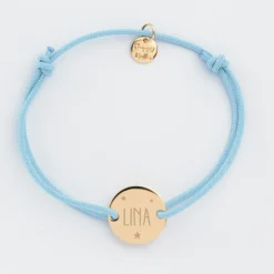 HappyBulle Bracelet personnalisé médaille gravée plaqué or 2 trous 15mm Plaqué or 18k